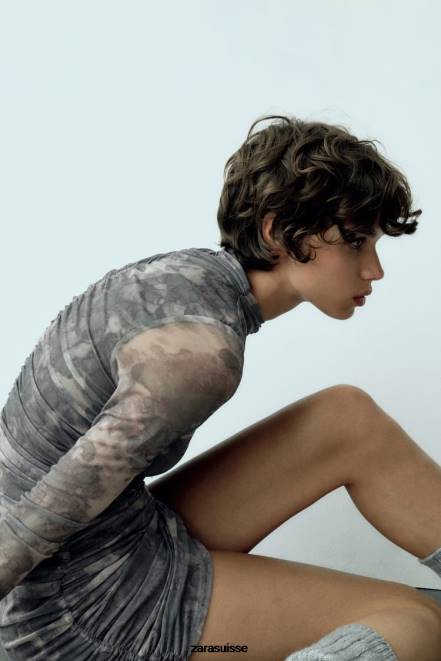 Zara vêtements P66V245 femmes robe en tulle imprimée légumes verts