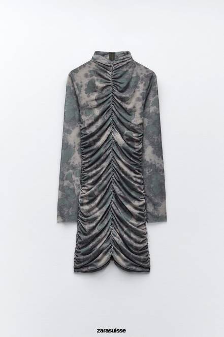 Zara vêtements P66V245 femmes robe en tulle imprimée légumes verts