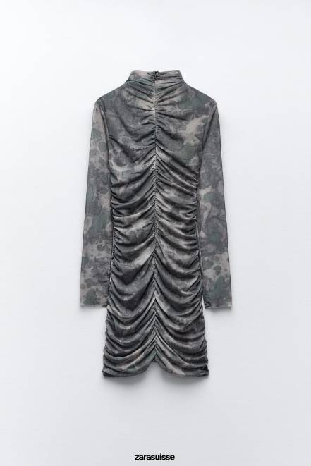 Zara vêtements P66V245 femmes robe en tulle imprimée légumes verts