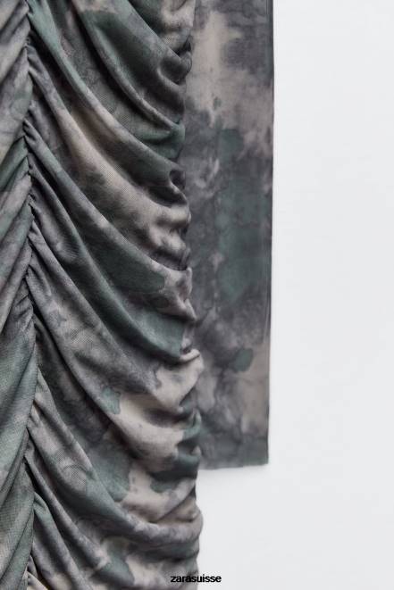 Zara vêtements P66V245 femmes robe en tulle imprimée légumes verts