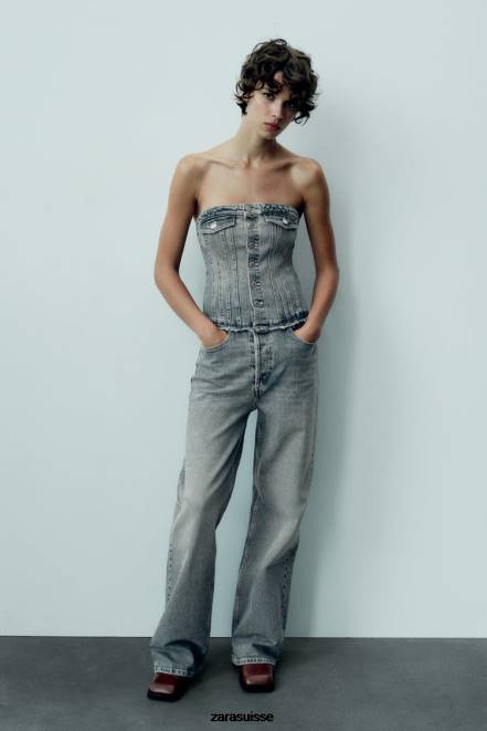 Zara vêtements P66V246 femmes combinaison en jean sans bretelles trf bleu marine