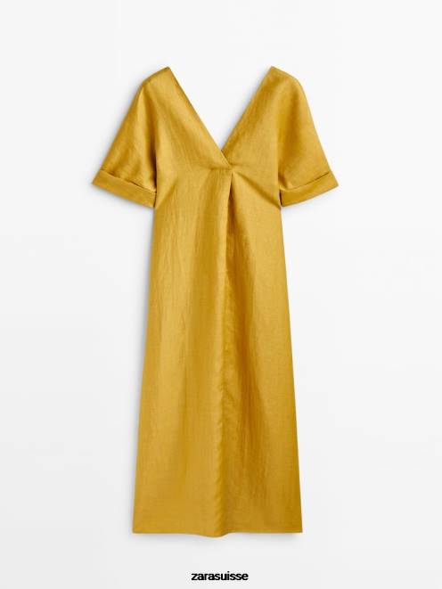 Zara vêtements P66V837 femmes robe tunique à effet froissé paille