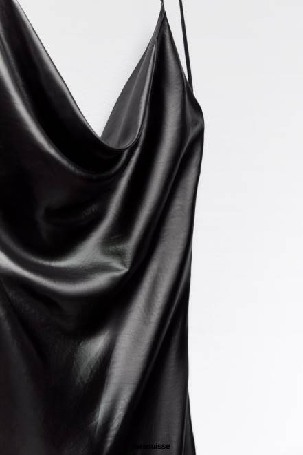 Zara vêtements P66V934 femmes robe nuisette métallisée noir