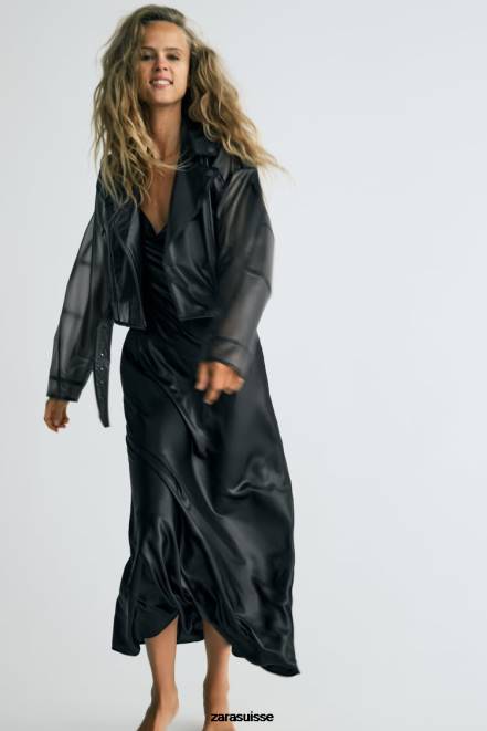 Zara vêtements P66V934 femmes robe nuisette métallisée noir