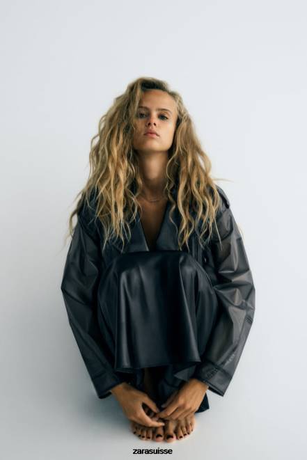 Zara vêtements P66V934 femmes robe nuisette métallisée noir