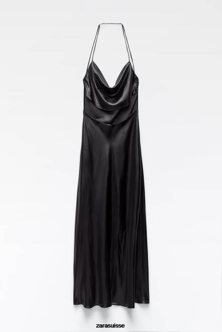 Zara vêtements P66V934 femmes robe nuisette métallisée noir