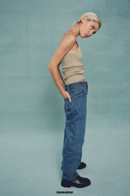 Zara vêtements P66V476 femmes haut dos nu en maille côtelée olive verte