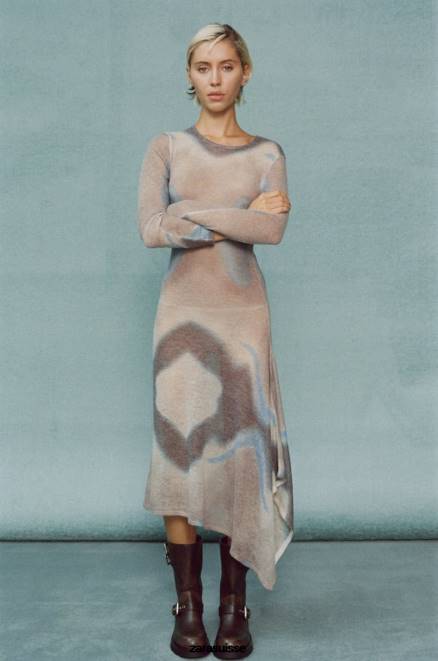 Zara vêtements P66V477 femmes robe tie-dye en tricot multicolore