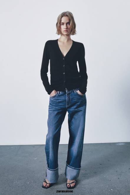 Zara vêtements P66V479 femmes cardigan ajusté en maille noir
