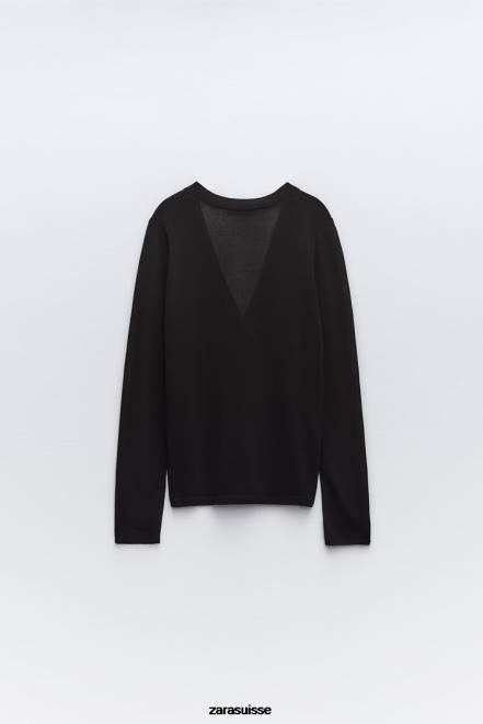 Zara vêtements P66V479 femmes cardigan ajusté en maille noir