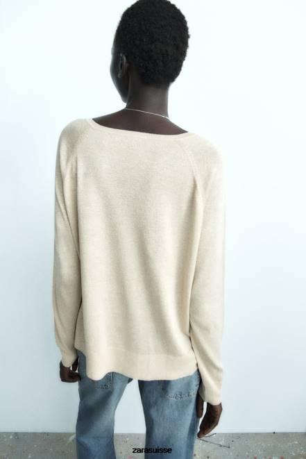 Zara vêtements P66V877 femmes pull kinit en fil métallisé doré