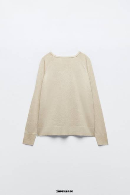 Zara vêtements P66V877 femmes pull kinit en fil métallisé doré