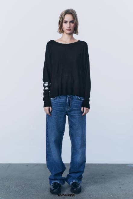 Zara vêtements P66V878 femmes pull basique en tricot noir