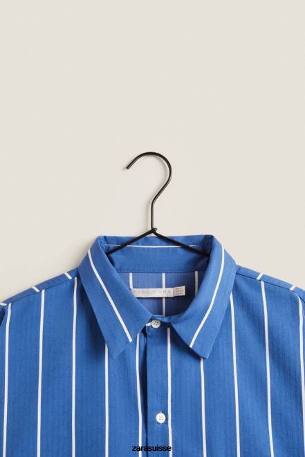 Zara vêtements P66V1791 femmes chemise à rayures verticales bleu
