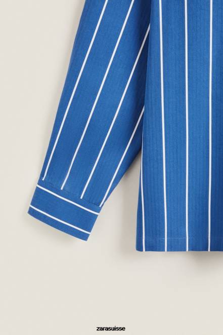 Zara vêtements P66V1791 femmes chemise à rayures verticales bleu