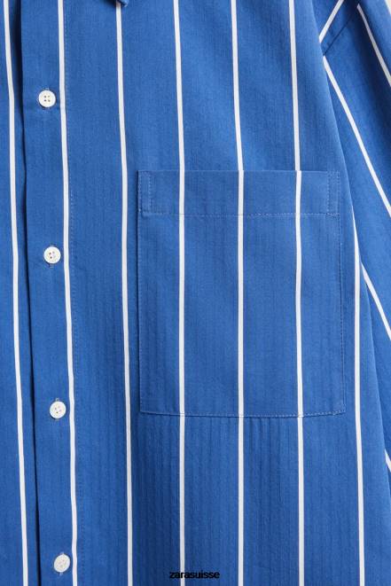 Zara vêtements P66V1791 femmes chemise à rayures verticales bleu