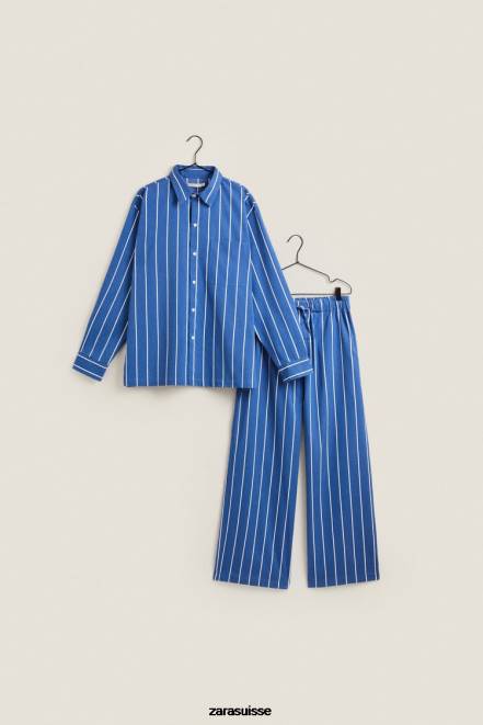 Zara vêtements P66V1791 femmes chemise à rayures verticales bleu