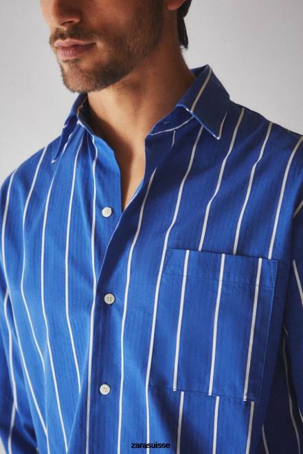 Zara vêtements P66V1791 femmes chemise à rayures verticales bleu