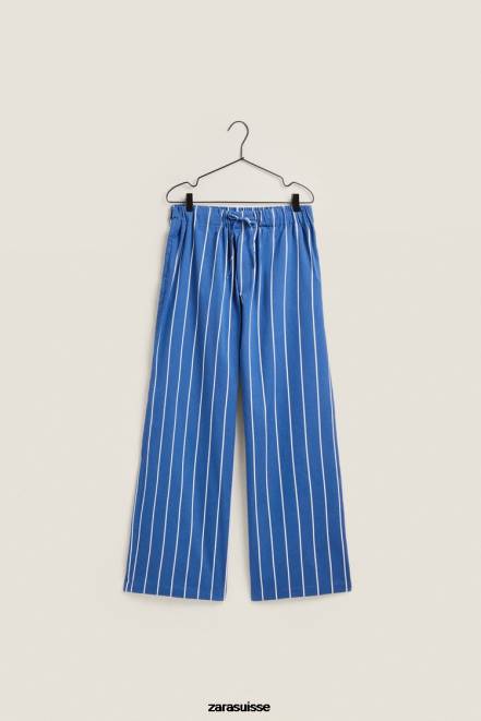 Zara vêtements P66V1792 femmes pantalon à rayures verticales bleu