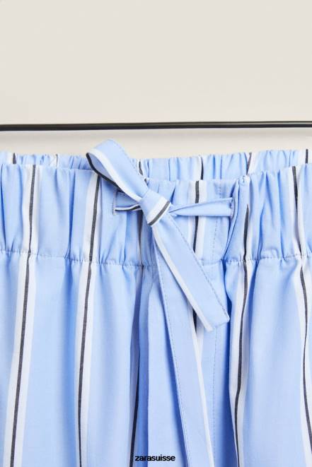 Zara vêtements P66V1794 femmes pantalon en coton rayé bleu