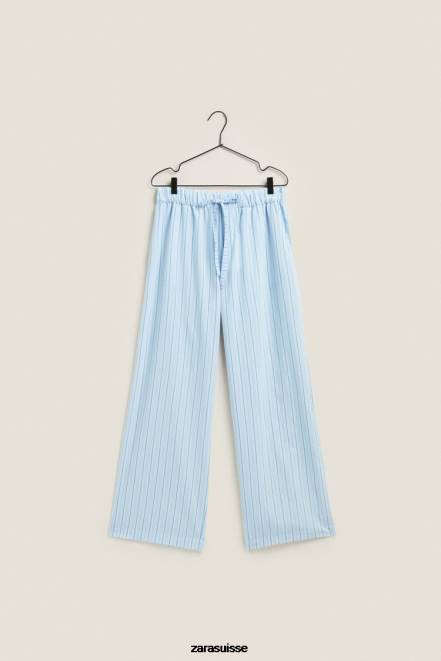 Zara vêtements P66V1796 femmes pantalon à fines rayures bleu