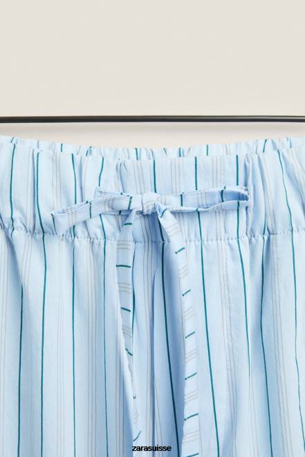 Zara vêtements P66V1796 femmes pantalon à fines rayures bleu