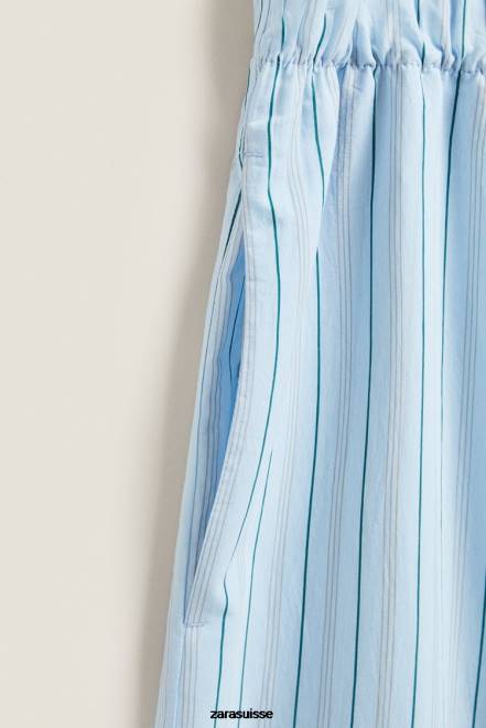 Zara vêtements P66V1796 femmes pantalon à fines rayures bleu
