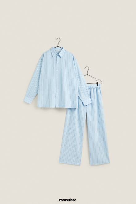 Zara vêtements P66V1796 femmes pantalon à fines rayures bleu