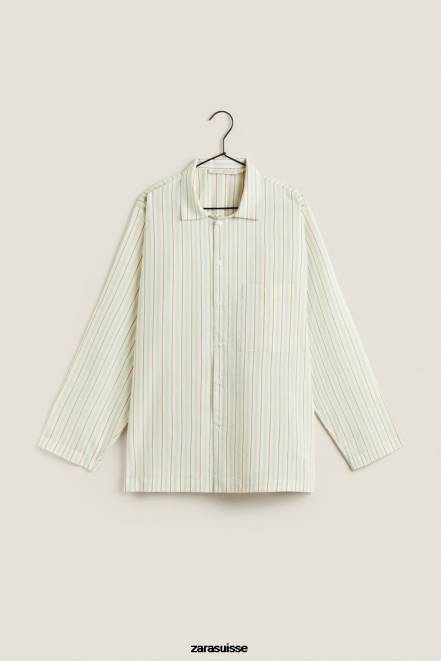 Zara vêtements P66V1797 femmes chemise à fines rayures vanille