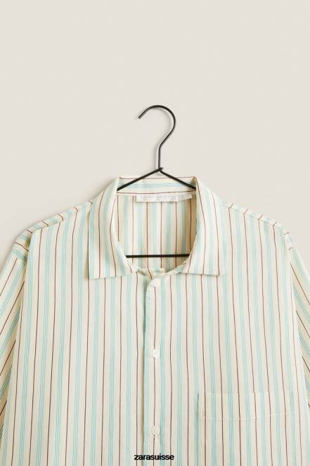 Zara vêtements P66V1797 femmes chemise à fines rayures vanille