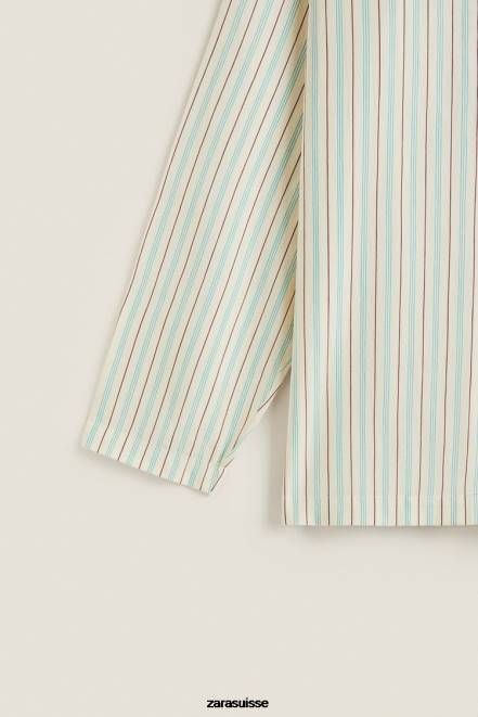 Zara vêtements P66V1797 femmes chemise à fines rayures vanille