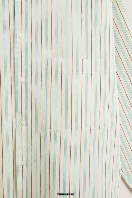 Zara vêtements P66V1797 femmes chemise à fines rayures vanille