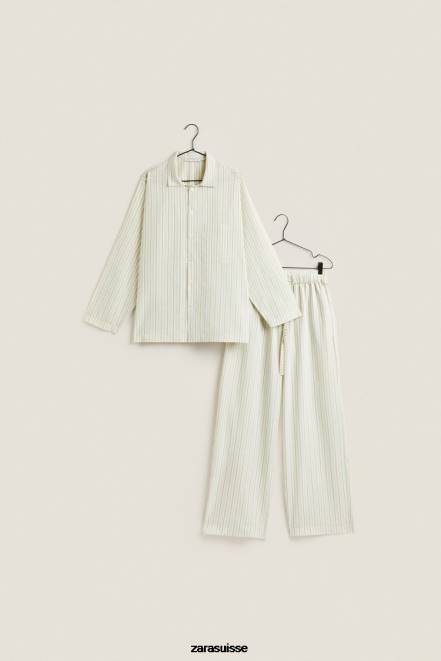 Zara vêtements P66V1797 femmes chemise à fines rayures vanille