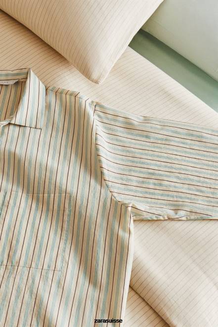 Zara vêtements P66V1797 femmes chemise à fines rayures vanille