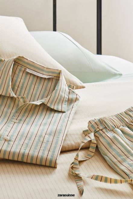 Zara vêtements P66V1797 femmes chemise à fines rayures vanille