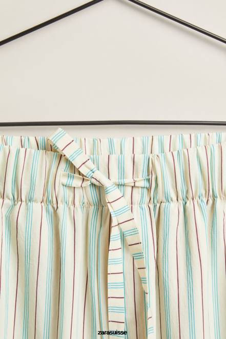 Zara vêtements P66V1798 femmes pantalon à fines rayures vanille