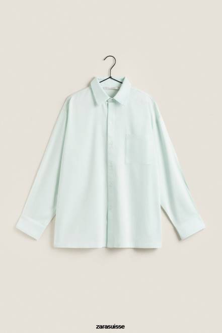 Zara vêtements P66V1799 femmes chemise de couleur unie vert clair