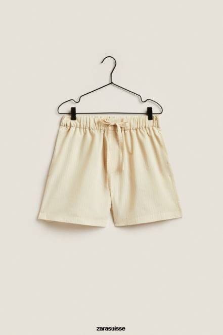Zara vêtements P66V1805 femmes short à fines rayures écru