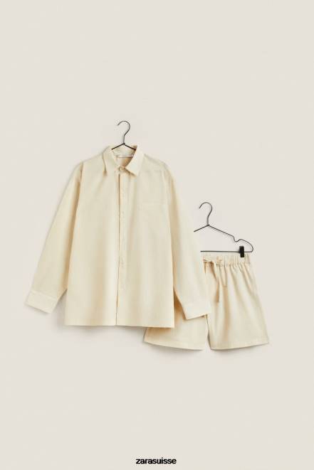 Zara vêtements P66V1805 femmes short à fines rayures écru