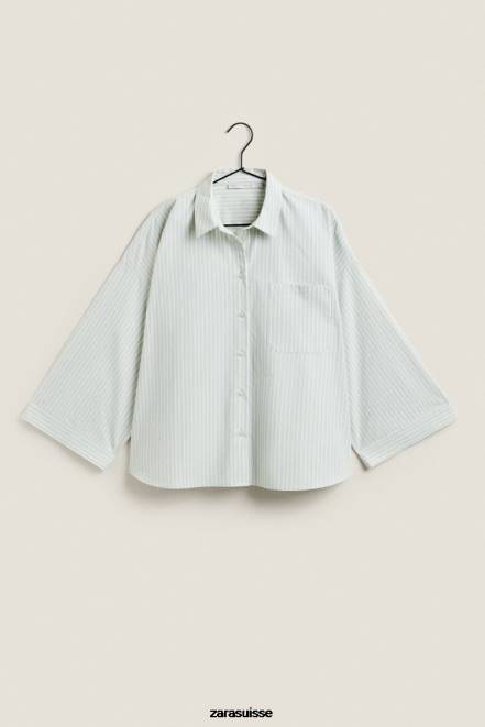 Zara vêtements P66V1808 femmes chemise rayée vert clair