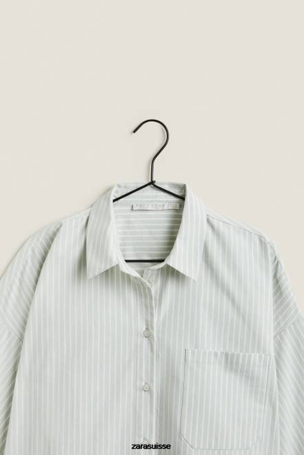 Zara vêtements P66V1808 femmes chemise rayée vert clair