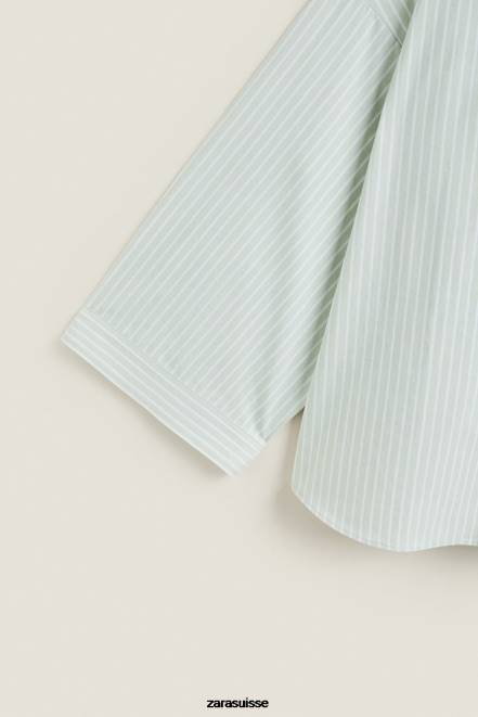 Zara vêtements P66V1808 femmes chemise rayée vert clair