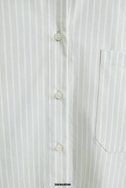 Zara vêtements P66V1808 femmes chemise rayée vert clair