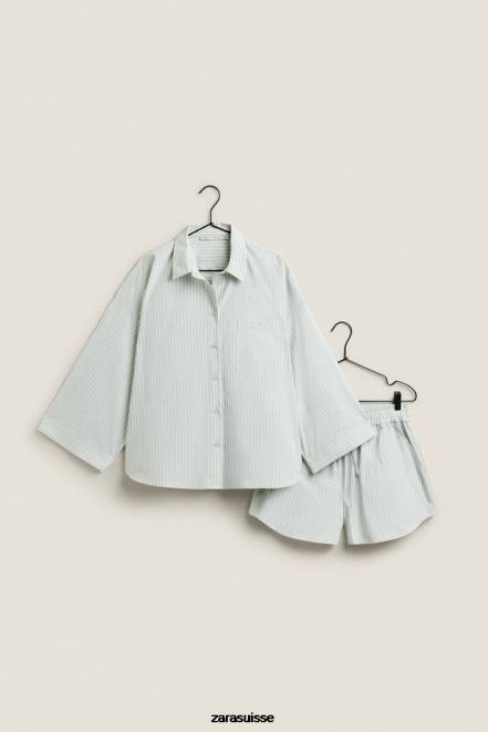 Zara vêtements P66V1808 femmes chemise rayée vert clair