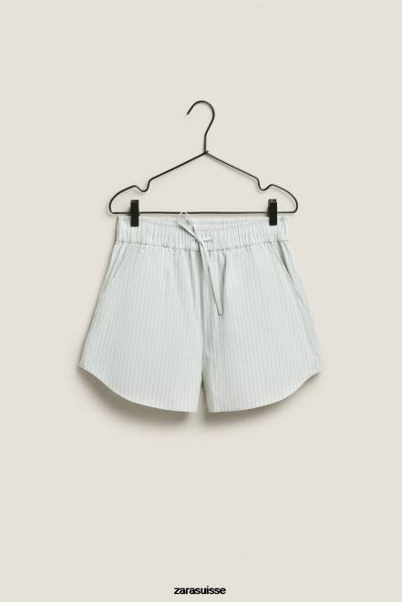 Zara vêtements P66V1809 femmes short rayé vert clair