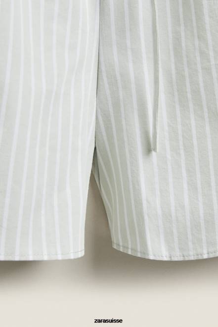 Zara vêtements P66V1809 femmes short rayé vert clair