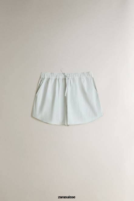 Zara vêtements P66V1809 femmes short rayé vert clair