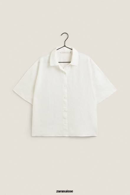 Zara vêtements P66V1814 femmes chemise en lin écru
