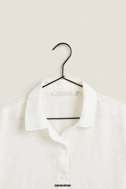 Zara vêtements P66V1814 femmes chemise en lin écru