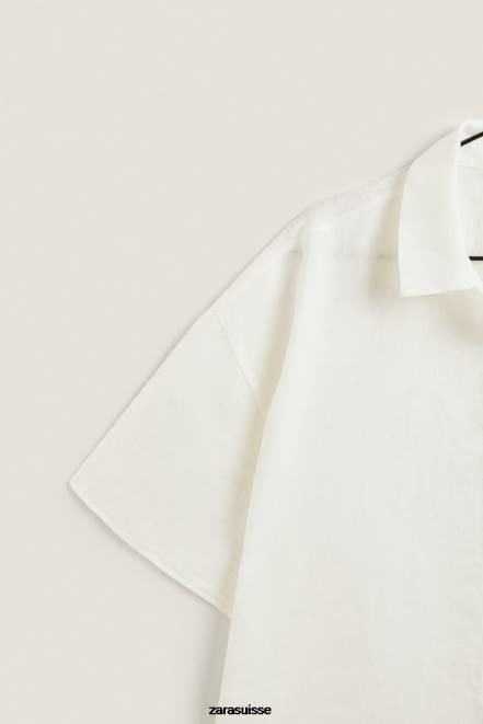 Zara vêtements P66V1814 femmes chemise en lin écru